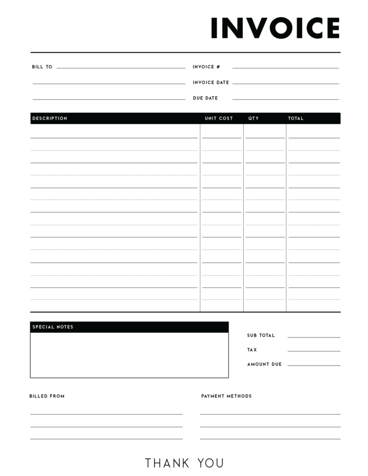 Invoice Template Free Printable