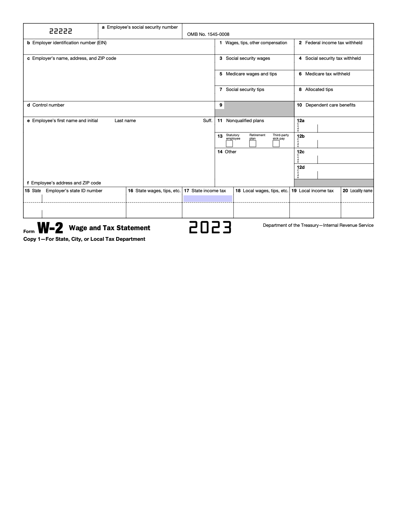 Free Irs Form W-2 | Wage And Tax Statement - Pdf – Eforms with W 2 Form Printable