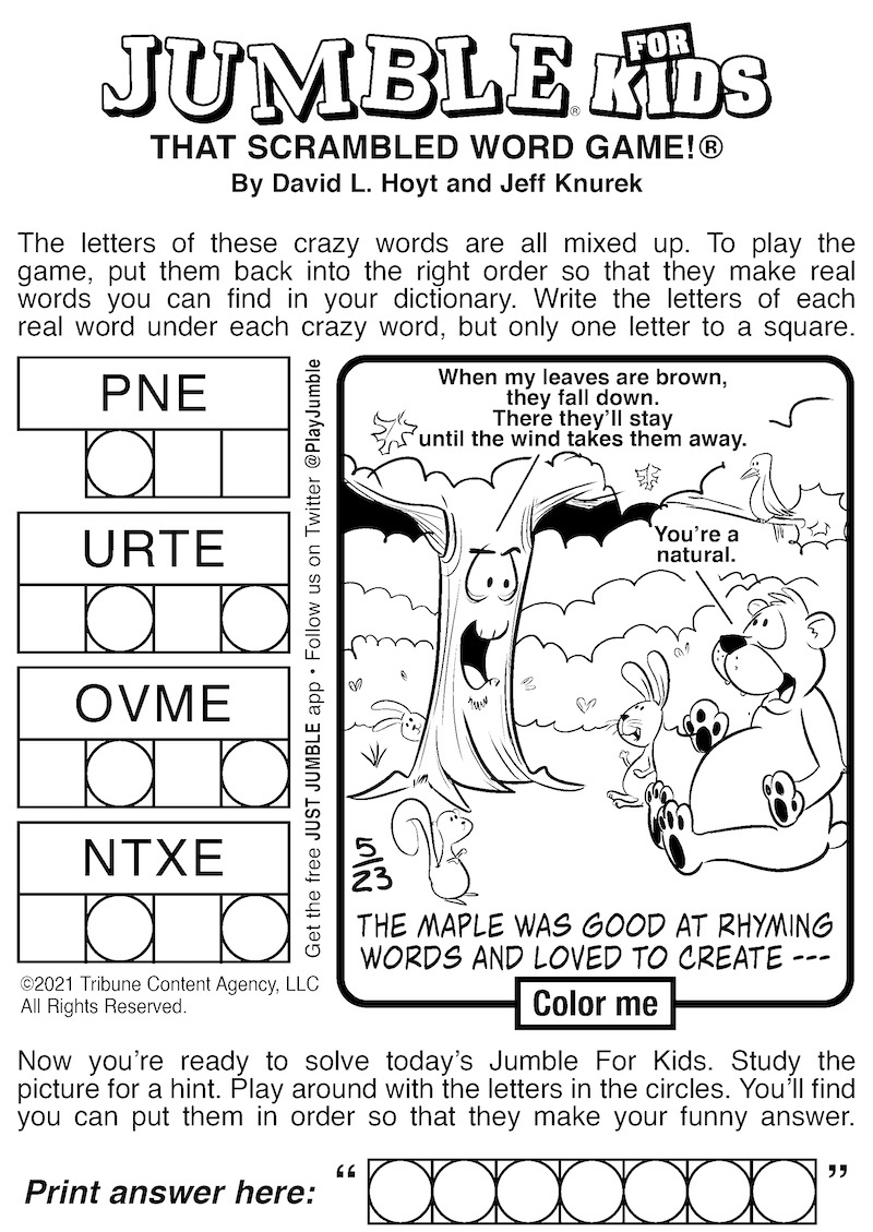 Free Jumble Puzzles For Kids And Adults | Boomer Magazine in Printable Jumble Puzzle For Today