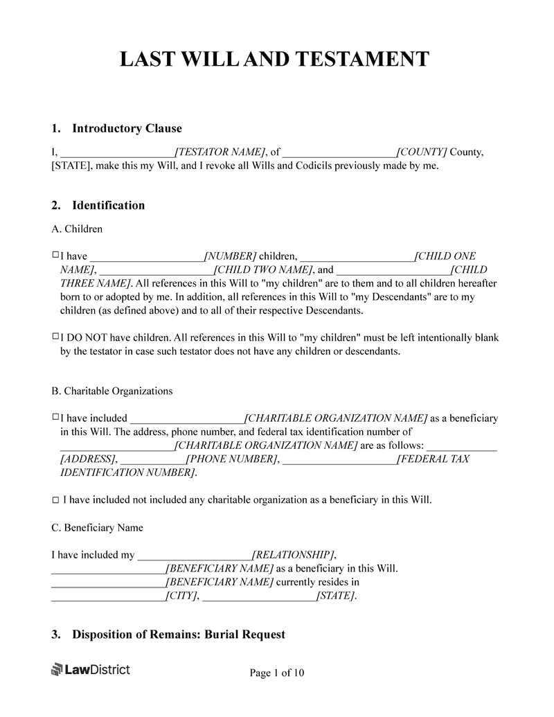 Free Last Will &amp;amp; Testament Form | Printable Pdf &amp;amp; Word | Lawdistrict pertaining to Free Printable Will And Testament