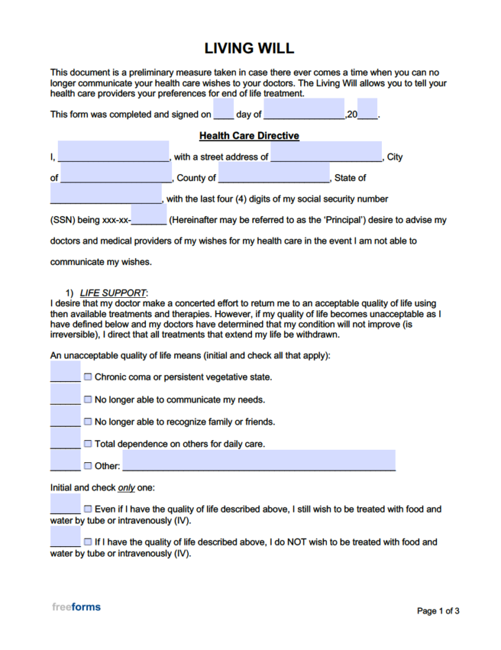 Will Forms Free Printable