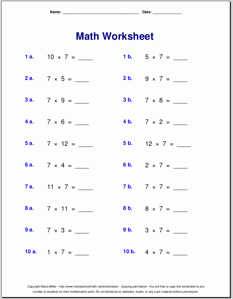 Free Math Worksheets regarding Free Printable Mathematics Worksheets