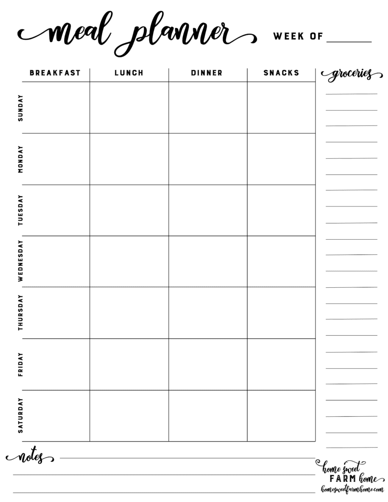 Free Meal Planner Template Printable - Home Sweet Farm Home with Weekly Meal Planner Printable