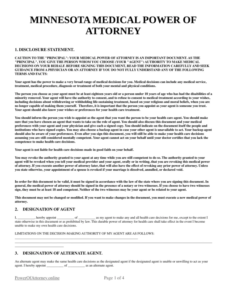 Printable Medical Power of Attorney Form Minnesota