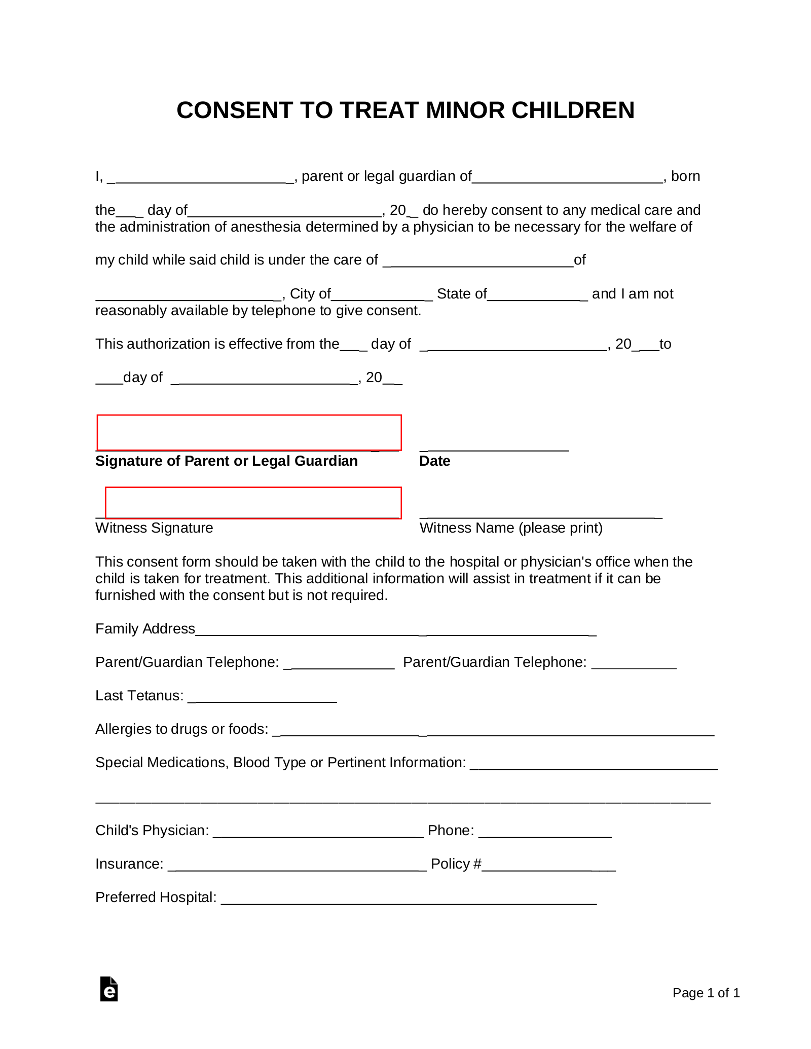 Free Minor (Child) Medical Consent Form - Pdf | Word – Eforms throughout Printable Medical Consent Form For Minor While Parents Are Away