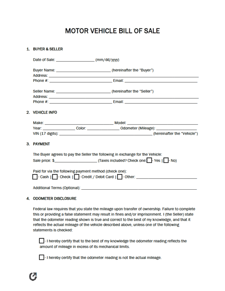 Printable Automobile Bill of Sale