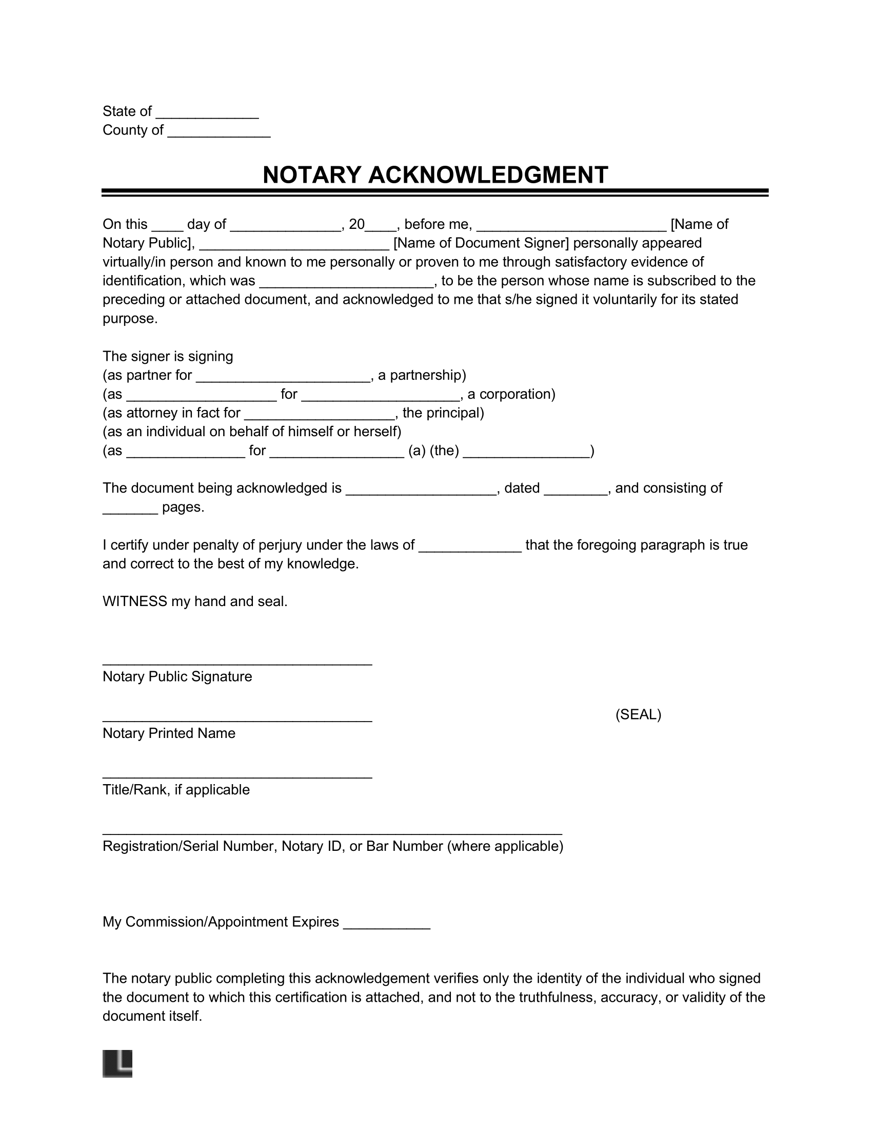 Free Notary Acknowledgment Form | Pdf &amp;amp; Word in Free Printable Documen Statementbe Notarized