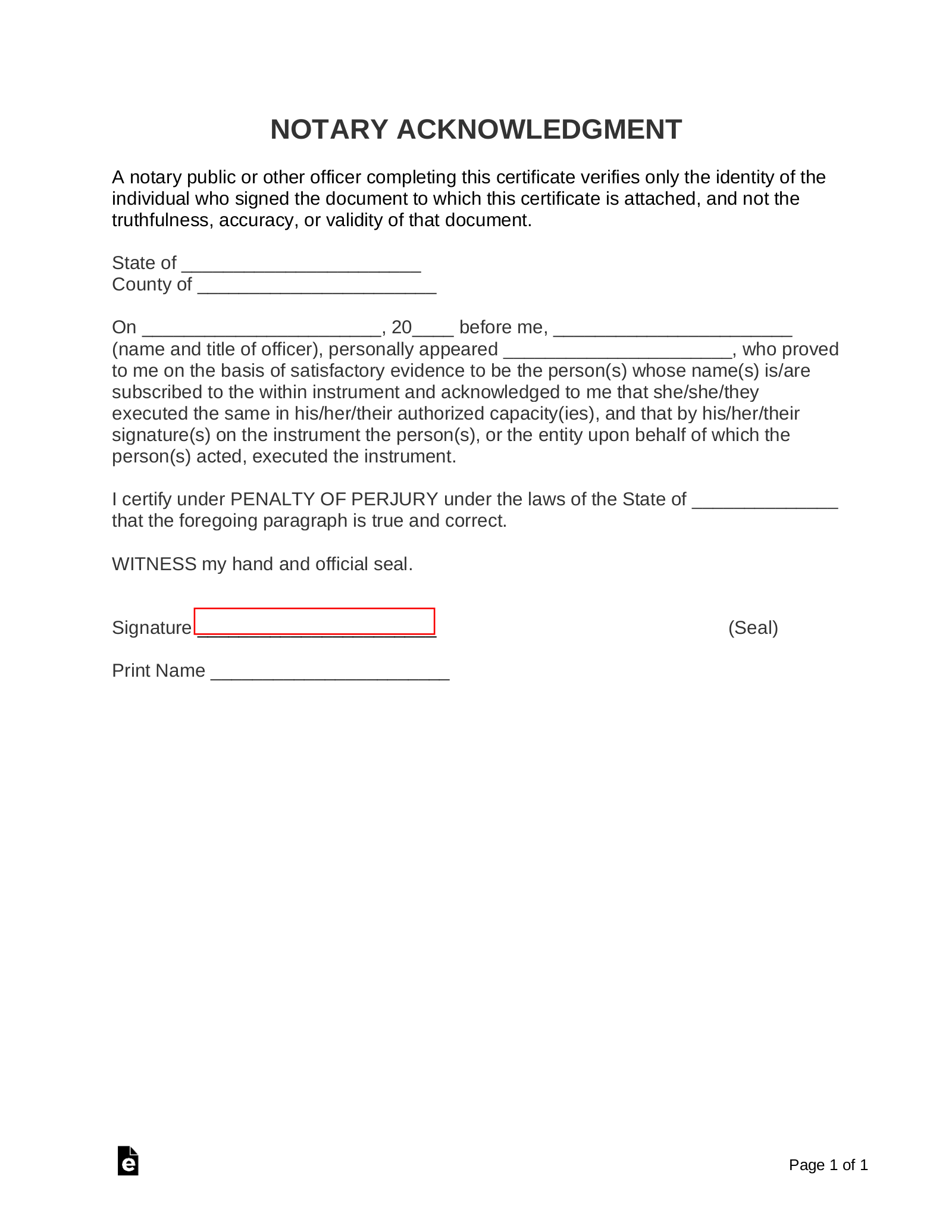 Free Notary Acknowledgment Forms - Pdf | Word – Eforms in Free Printable Documen Statementbe Notarized