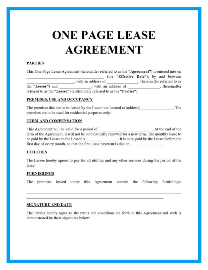 Printable Lease Agreement Form