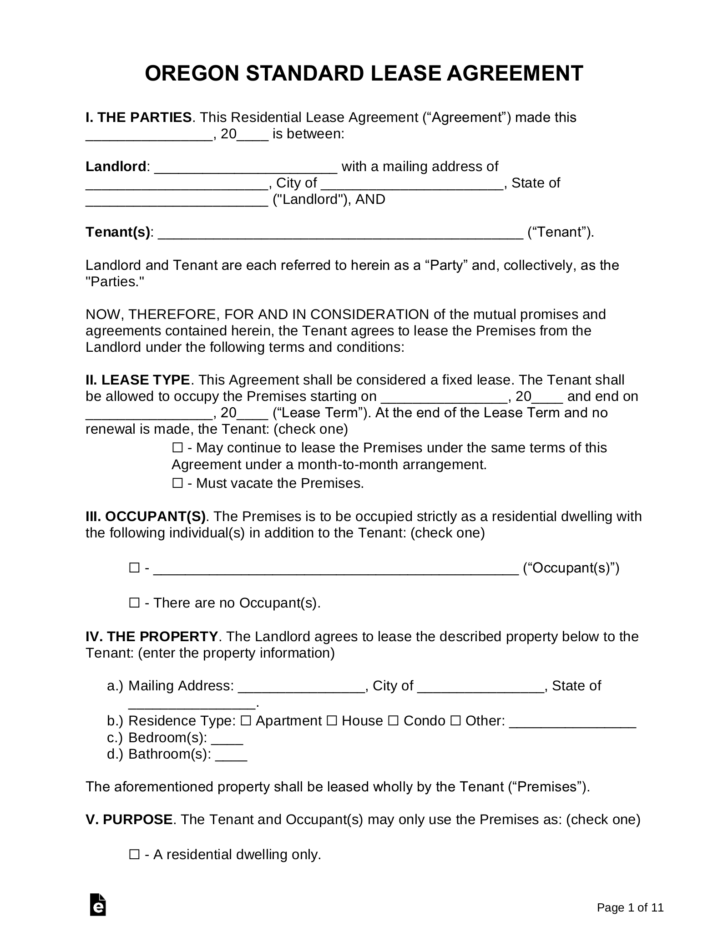 Printable Residential Lease Agreement