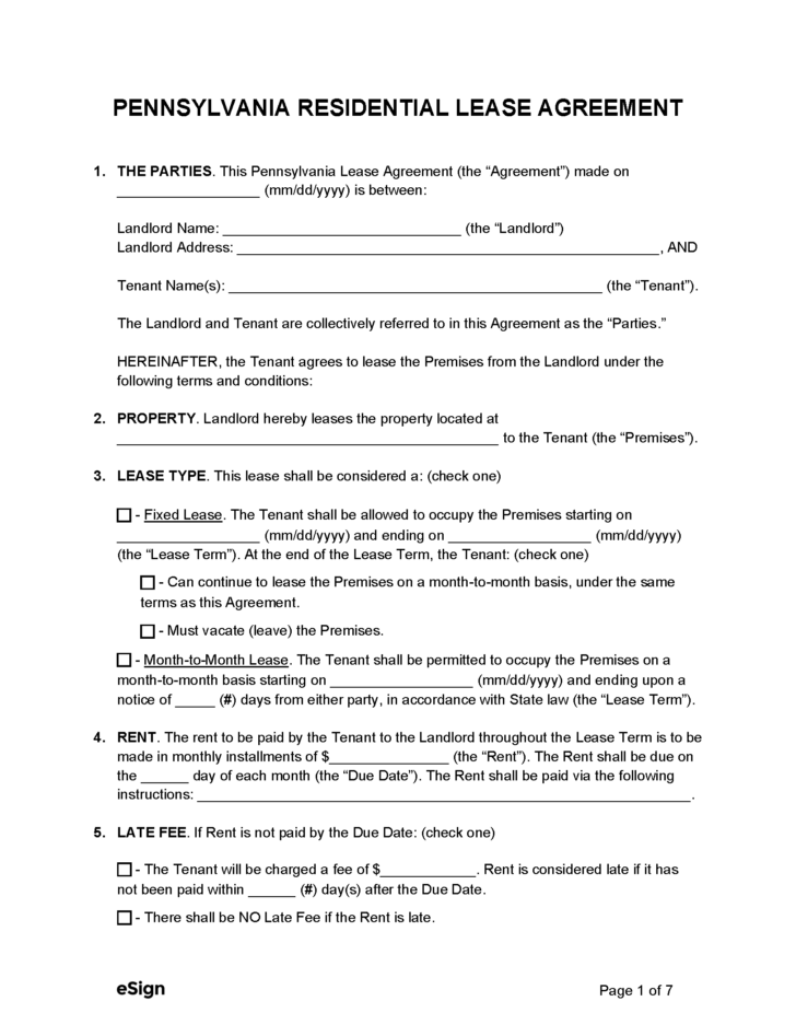 Printable Lease Agreement Template