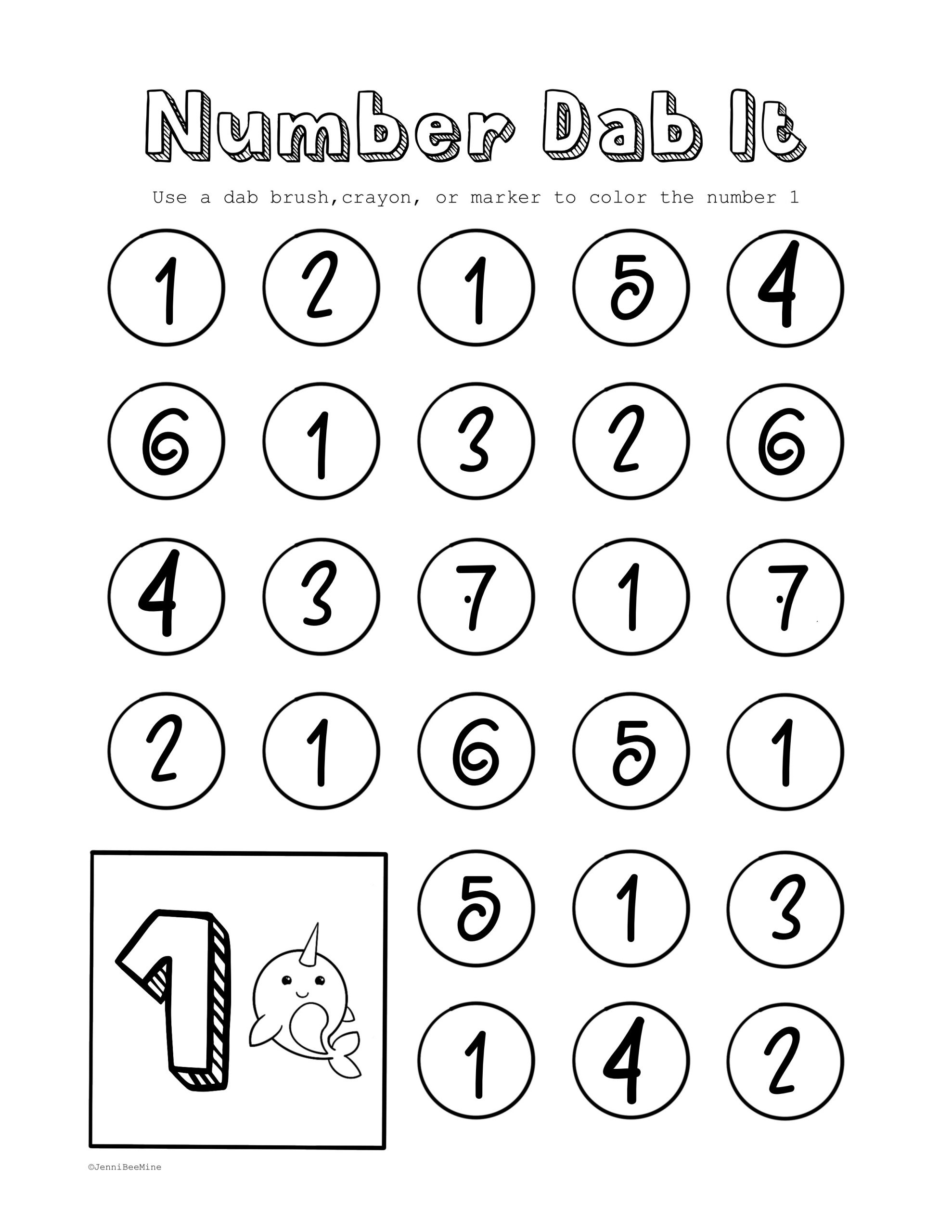 Free Preschool Printables Packet – Number 1 - Jennibeemine regarding Printable Activities For Pre K