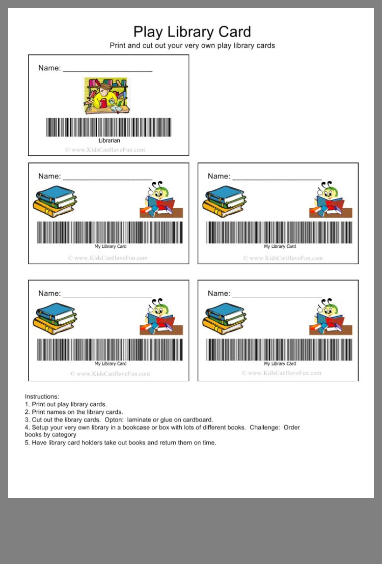 Free Primary Educational Worksheets, Fun Printable Activities intended for Free Printable Library Cards Kids Free Play