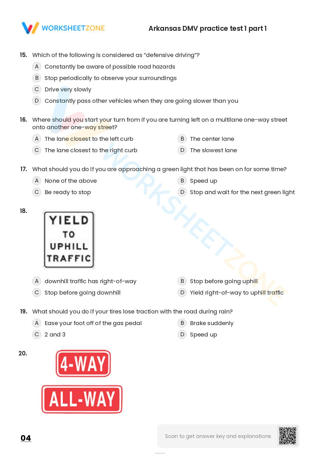 Free Printable Arkansas Dmv Practice Test 1 | Worksheetzone inside Printable Dmv Practice Test With Answers