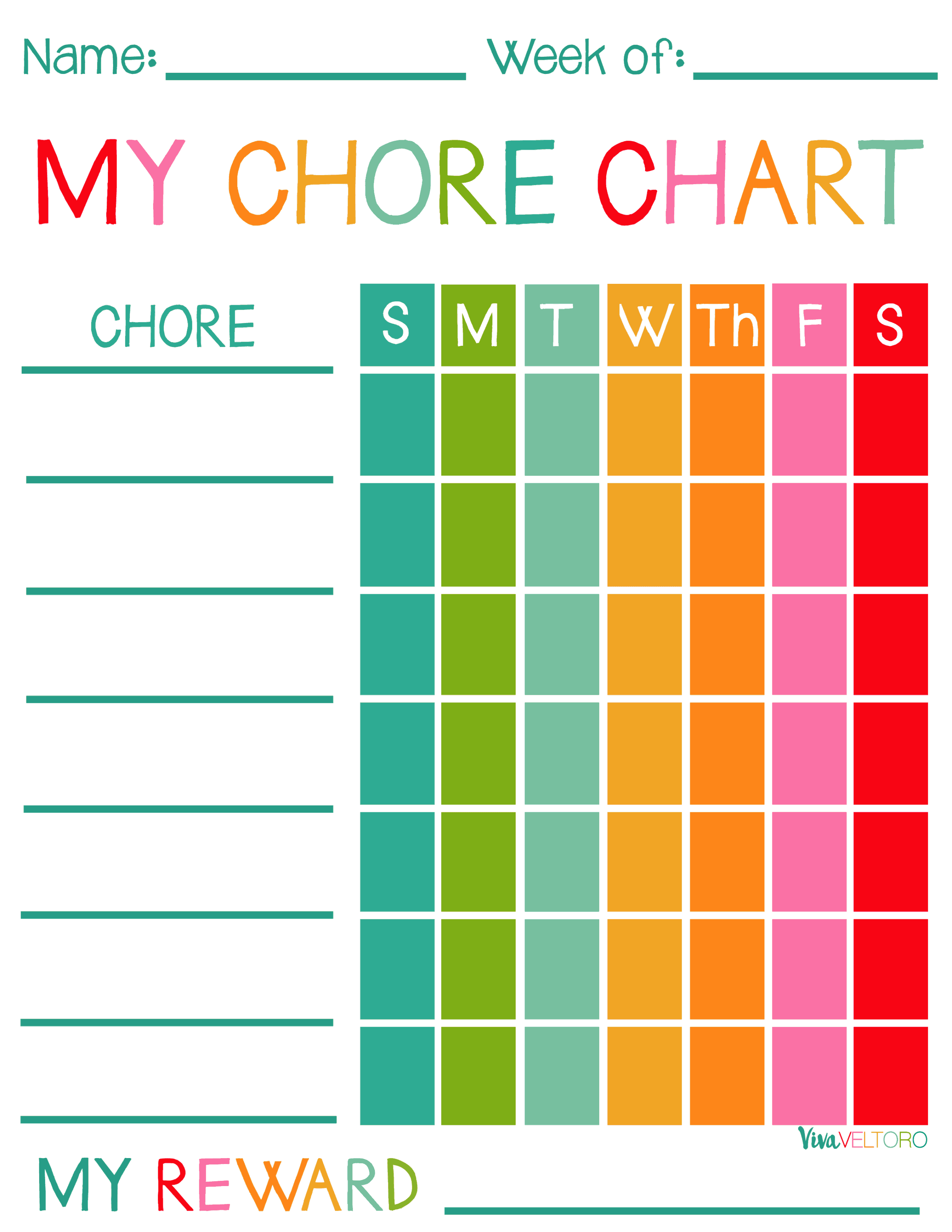 Free Printable Chore Charts For Kids! - Viva Veltoro for Children&amp;amp;#039;s Chore Chart Printable