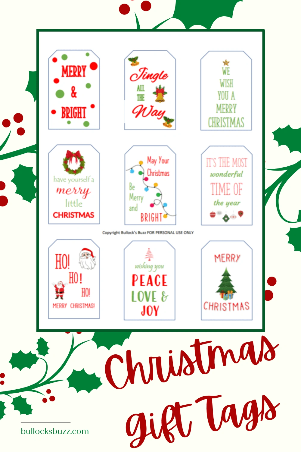 Free Printable Christmas Gift Tags - Bullock&amp;#039;S Buzz throughout Gift Tags Free Printable Christmas