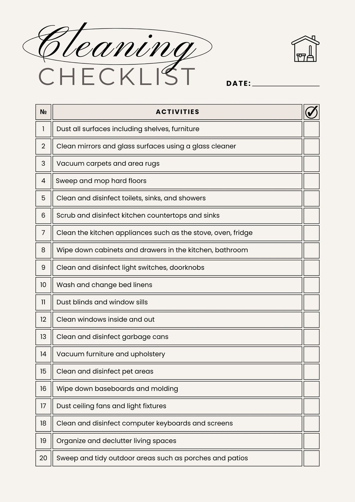 Free Printable Cleaning Checklist Templates | Canva intended for Professional House Cleaning Checklist Printable