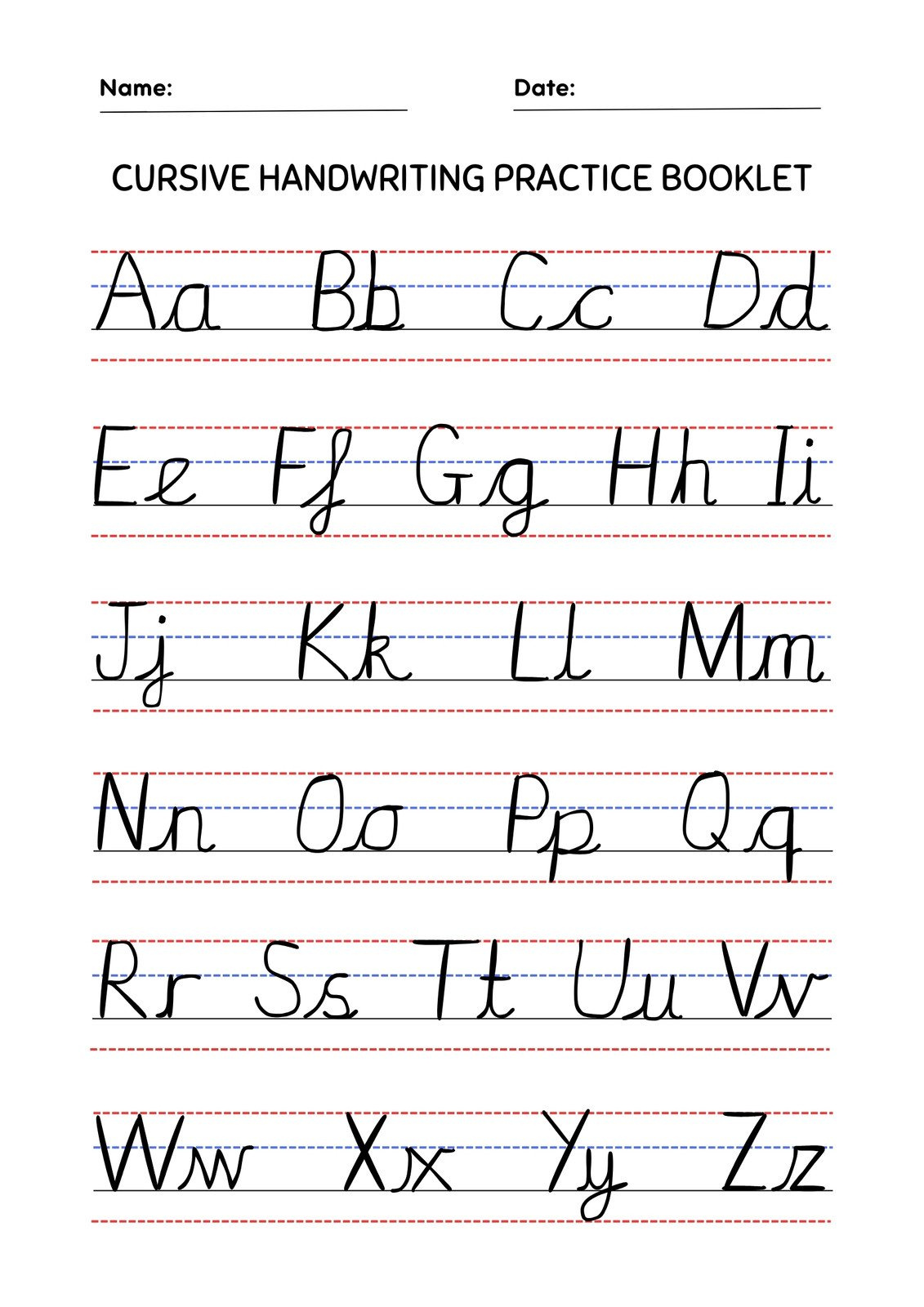 Free Printable Cursive Writing Worksheet Templates | Canva throughout Cursive Writing Printable Alphabet