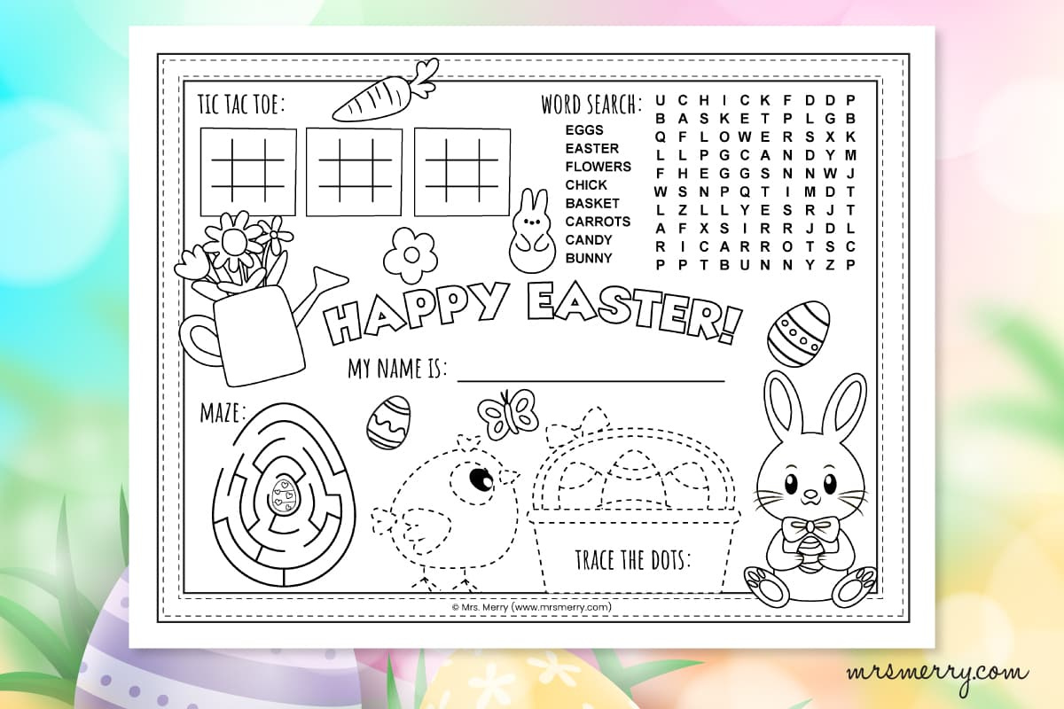 Free Printable Easter Coloring Placemat For Kids | Mrs. Merry regarding Free Printables For Easter