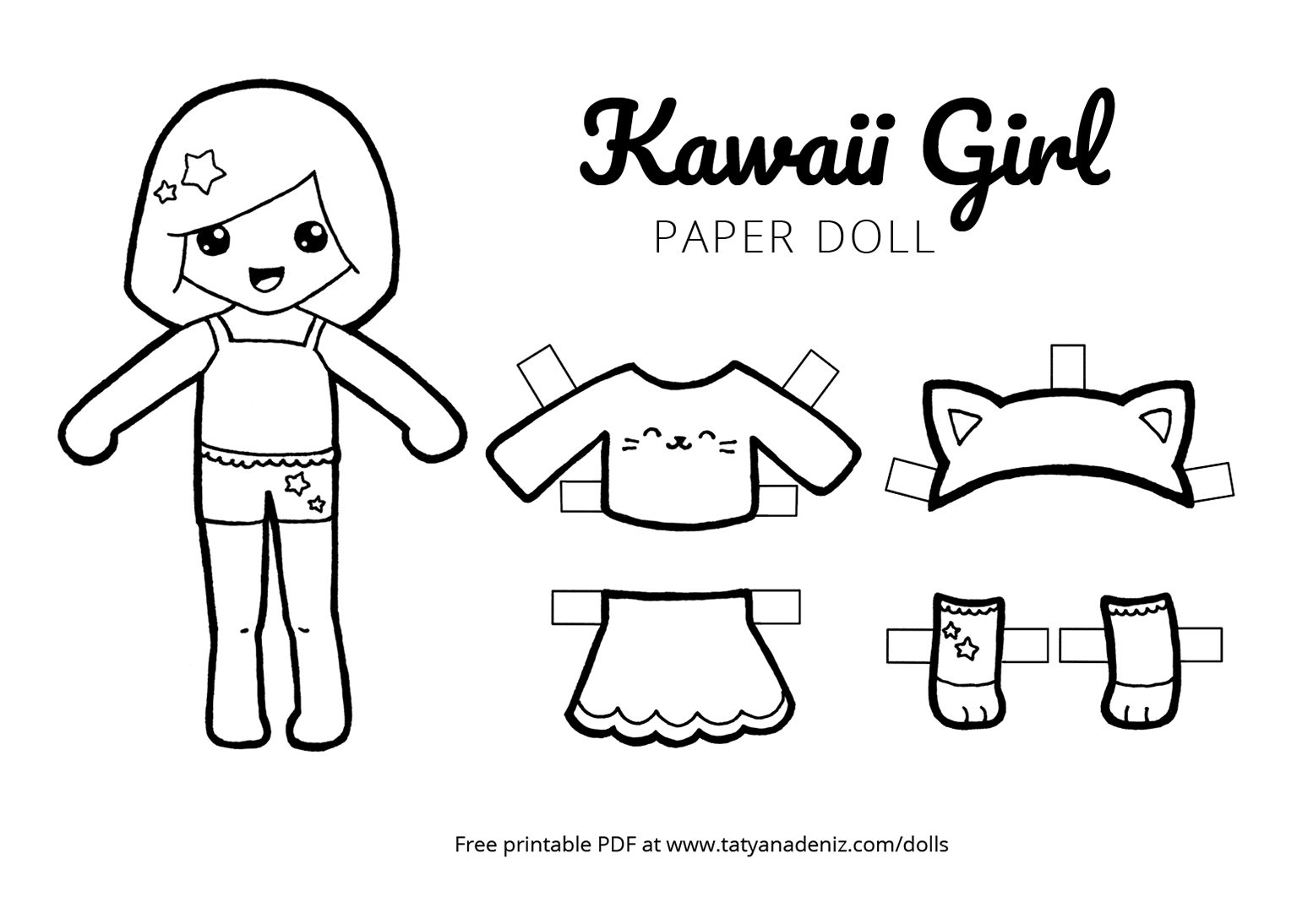 Free Printable Kawaii Paper Dolls Colouring Pages for Free Paper Dolls Printable