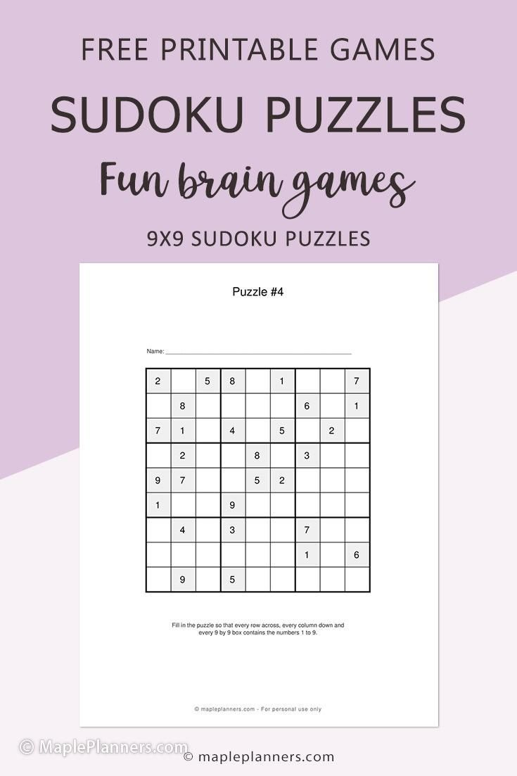 Free Printable Sudoku Puzzles | Perfect Memory And Brain Games throughout Free Printable Sudoku Games