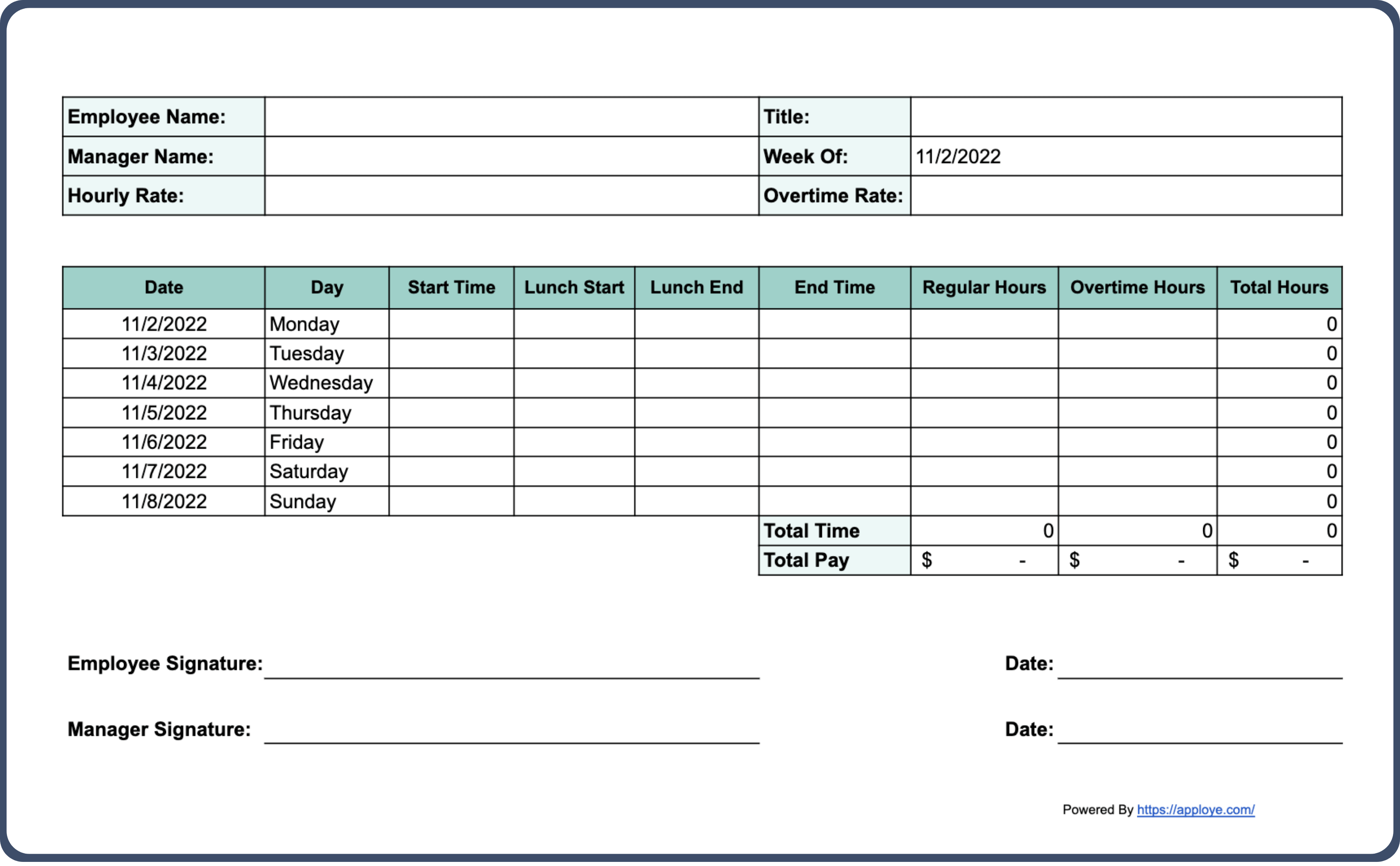 Free Printable Timesheet Templates (Excel, Word, Pdf) regarding Free Printable Time Sheets