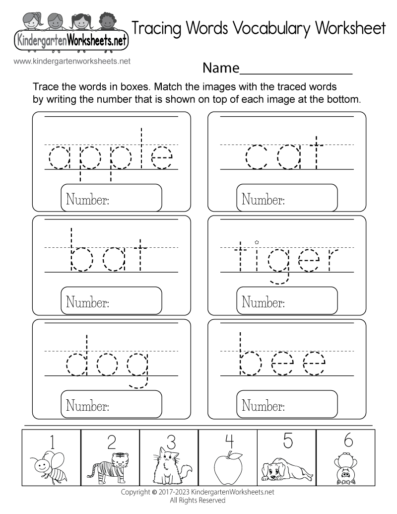 Free Printable Tracing Words Vocabulary Worksheet inside Free Printable Tracing Worksheets