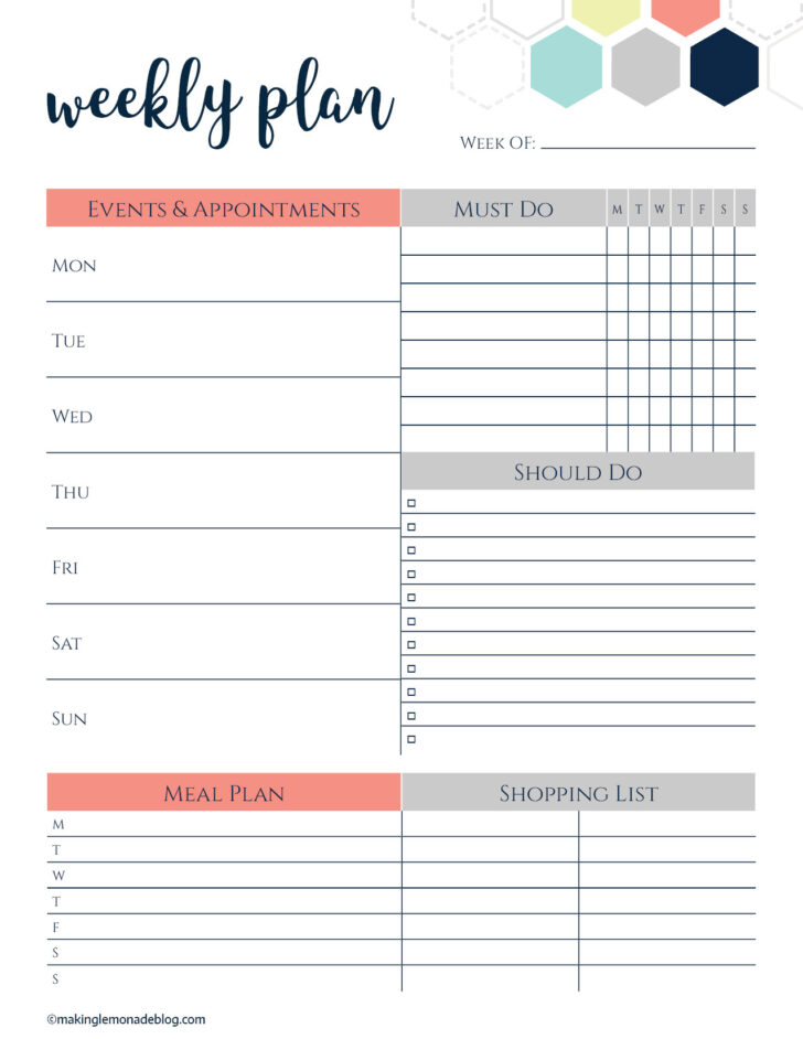 Downloadable Free Printable Weekly Planner