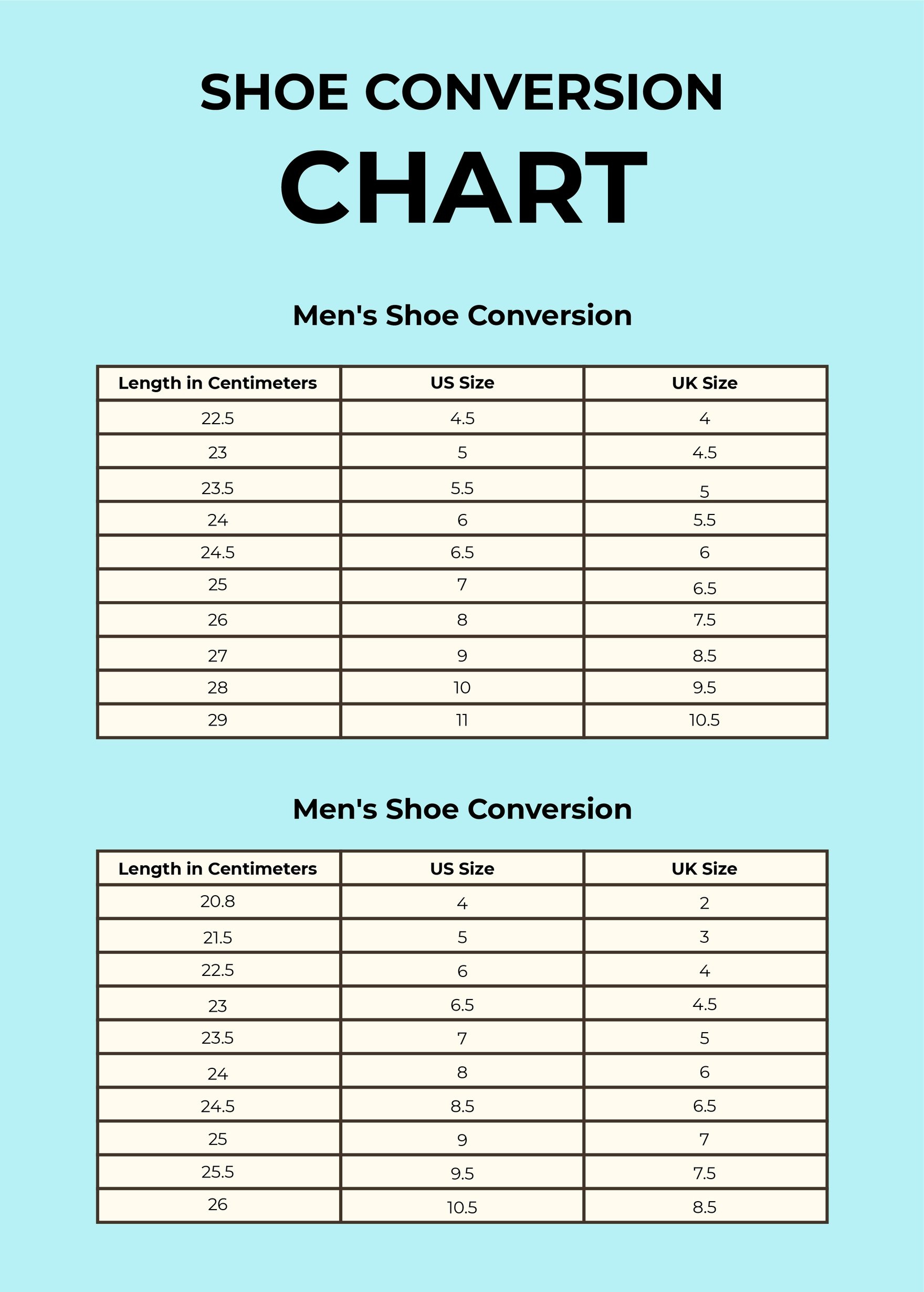 Free Shoe Chart Templates &amp;amp; Examples - Edit Online &amp;amp; Download within Template Printable Shoe Size Chart For Adults