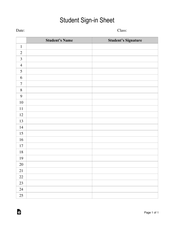 Sign in Sheet Printable