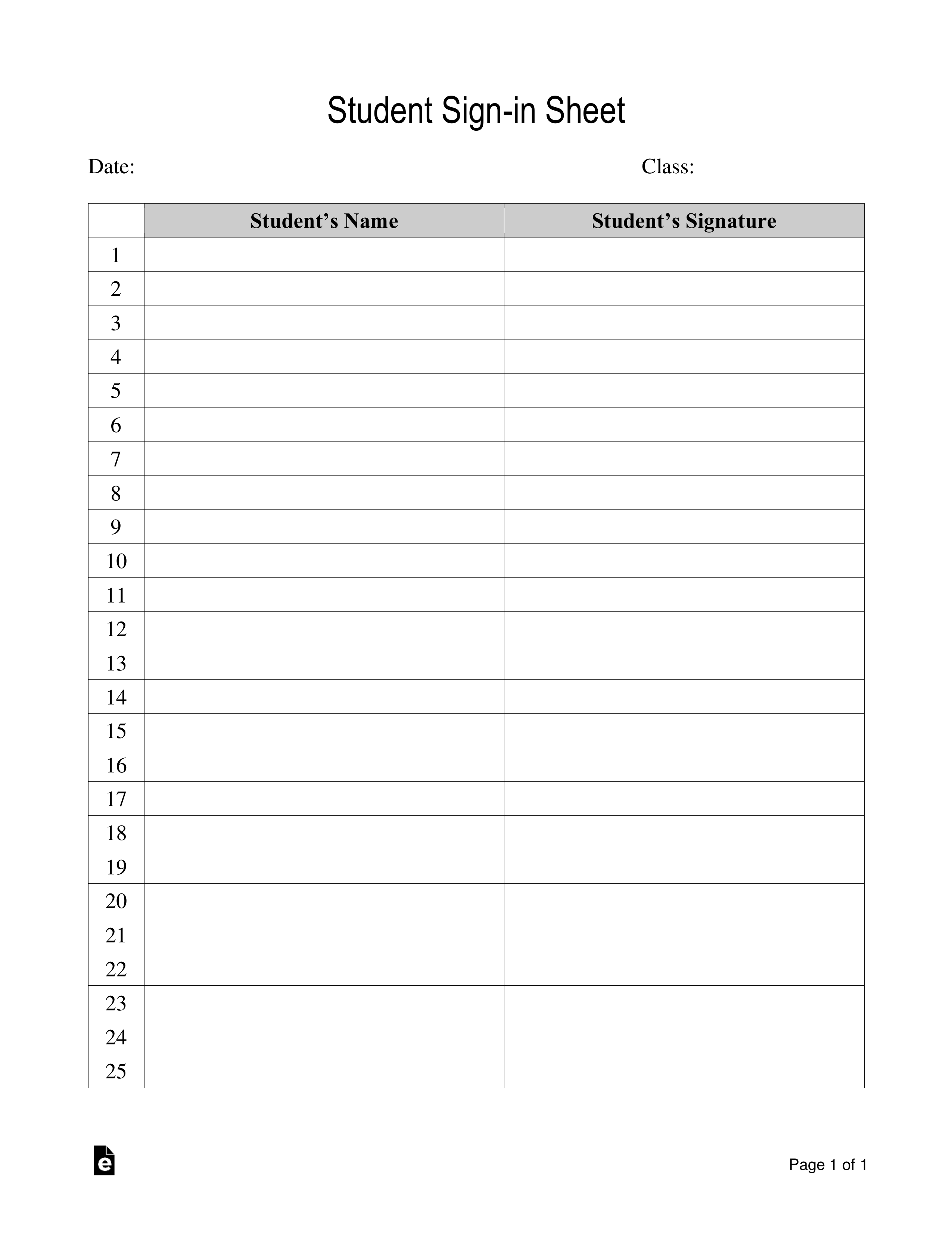 Free Student Sign-In Sheet Template - Pdf | Word – Eforms with Sign in Sheet Printable