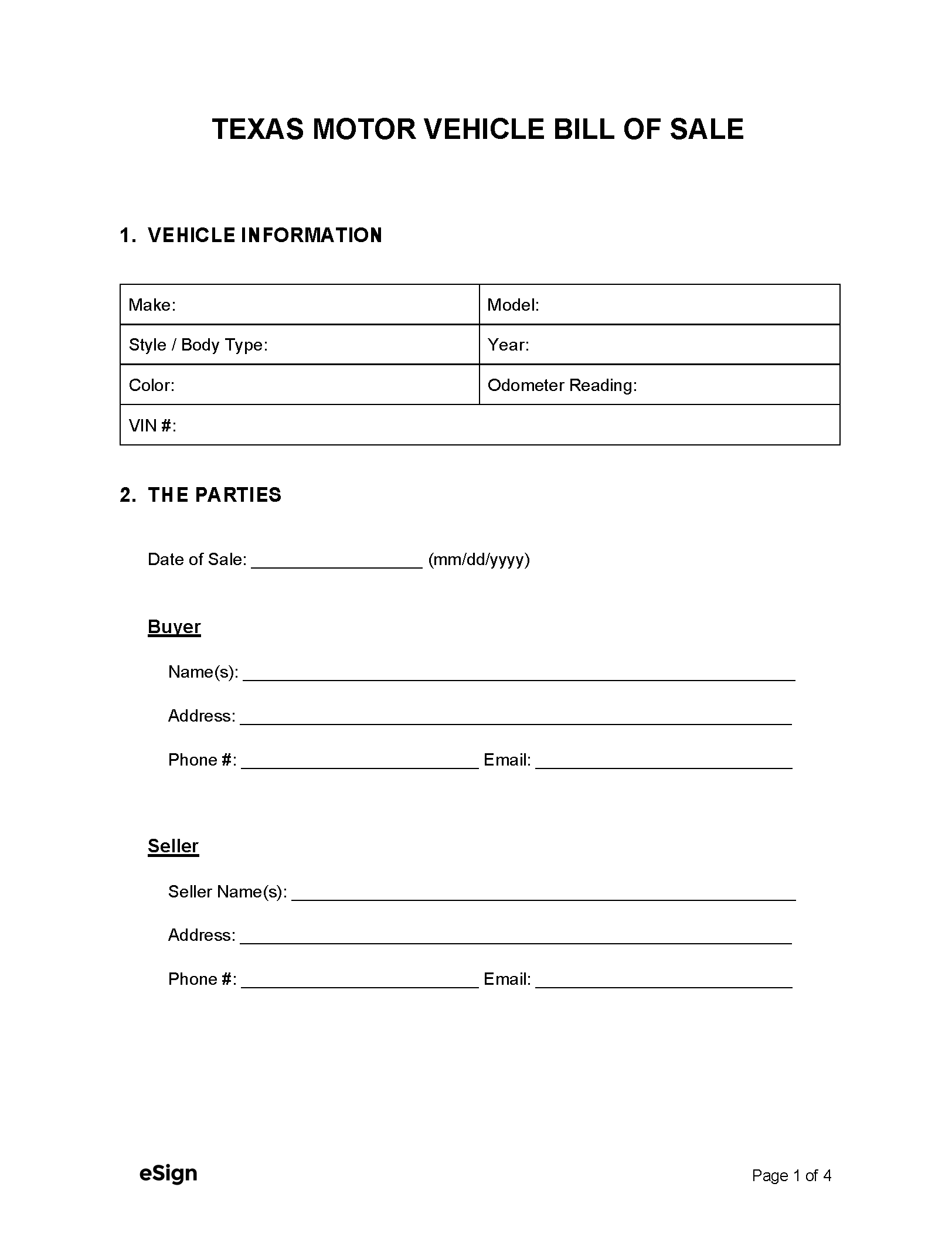 Free Texas Bill Of Sale Forms | Pdf | Word within Printable Bill Of Sale Texas