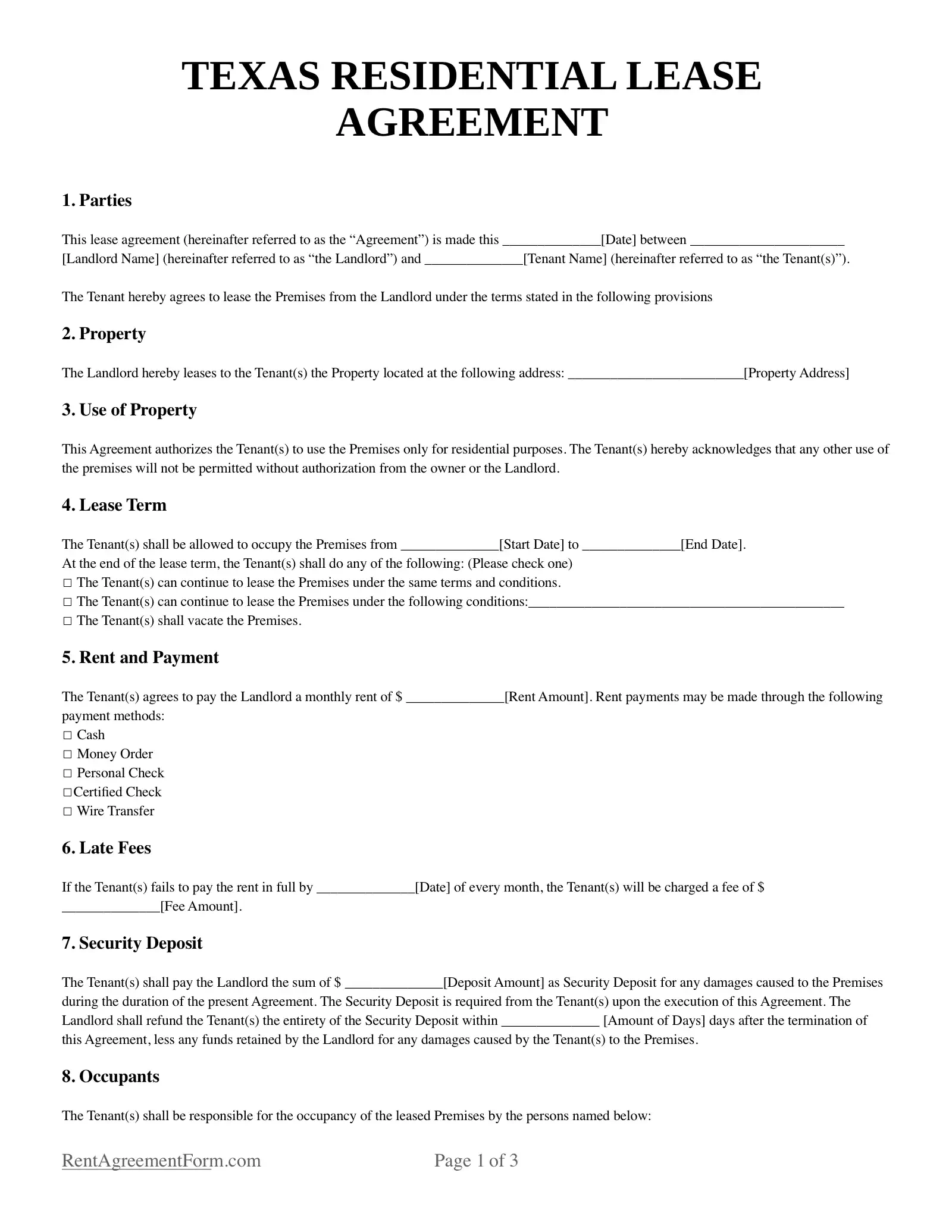 Free Texas (Tx) Rental Lease Agreement Form | Pdf &amp;amp; Word throughout Printable Residential Lease Agreement