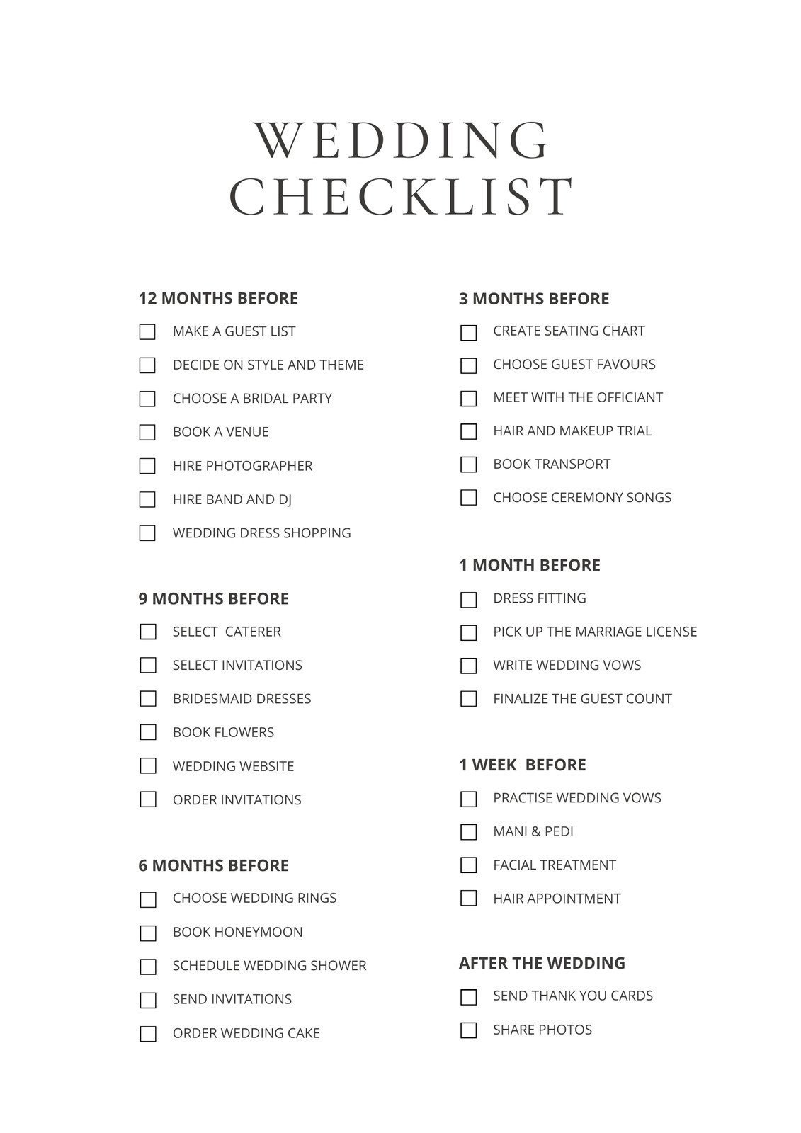 Free Wedding Checklist Templates To Edit And Print | Canva intended for Printable Wedding Planning Checklist