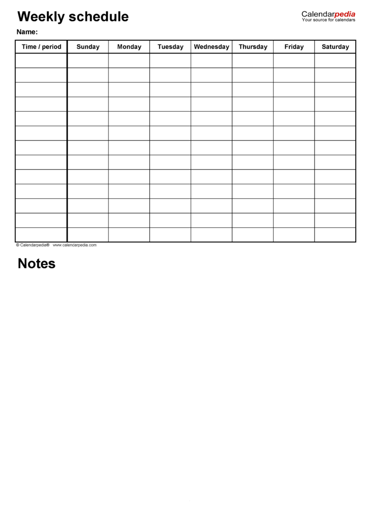 Weekly Schedule Template Printable