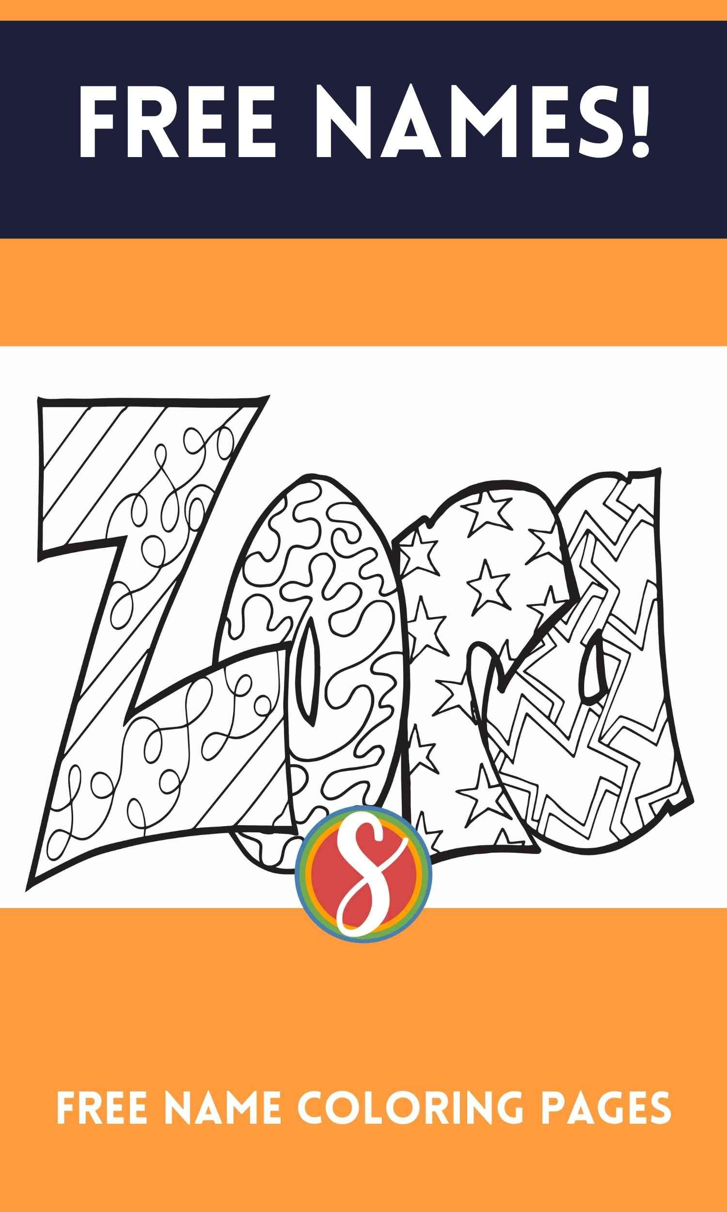 Free Zora Name Coloring Page Printable — Stevie Doodles for Name Printablescolor