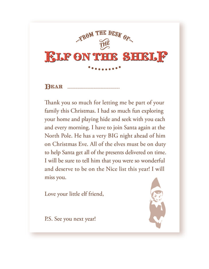 Elf On the Shelf Goodbye Letter Free Printable