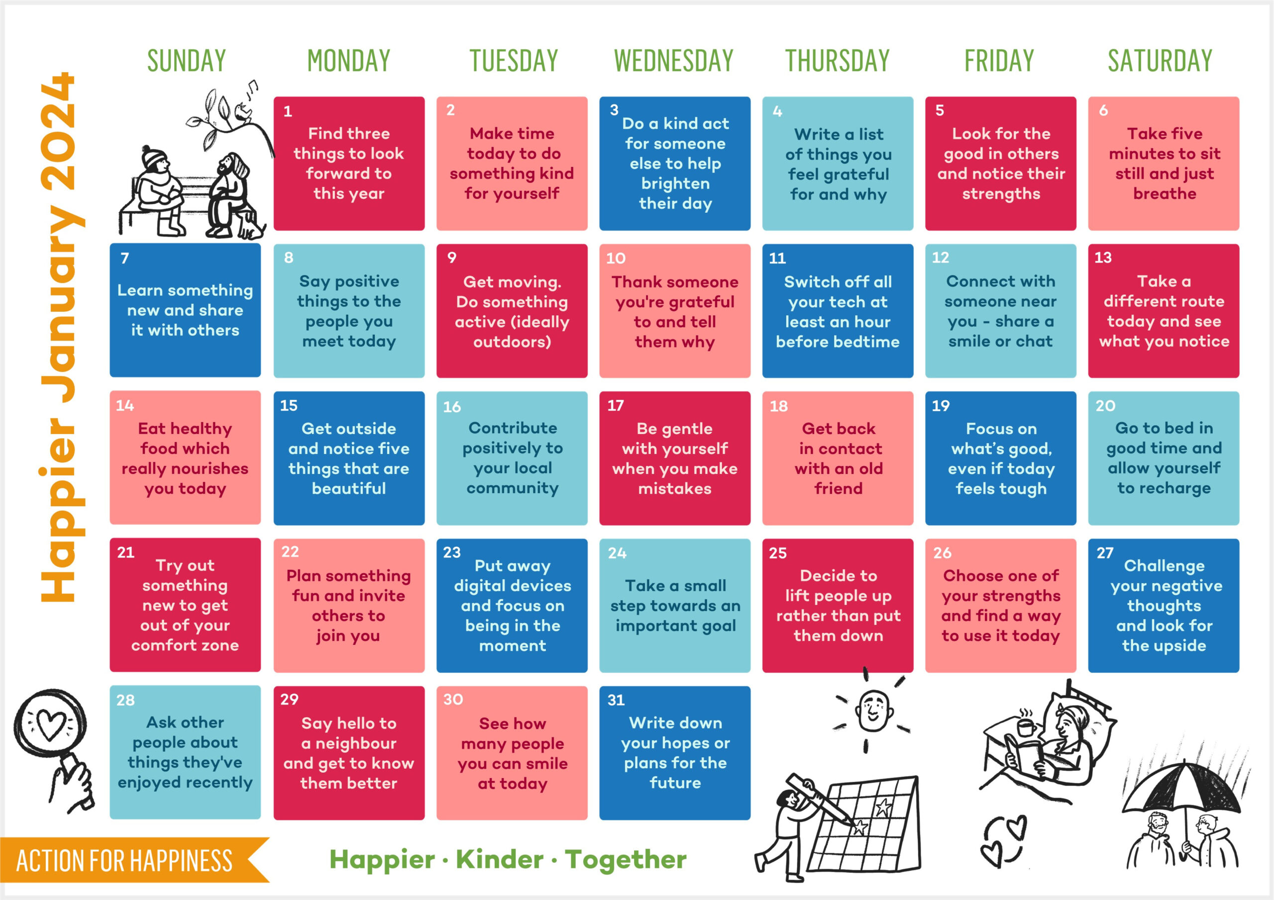 Happier January | Action For Happiness in Printable Movingdo List