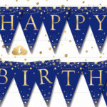 Happy Birthday Banner, Blue Gold Birthday Flags, Printable Regarding Happy Birthday Printable Banner