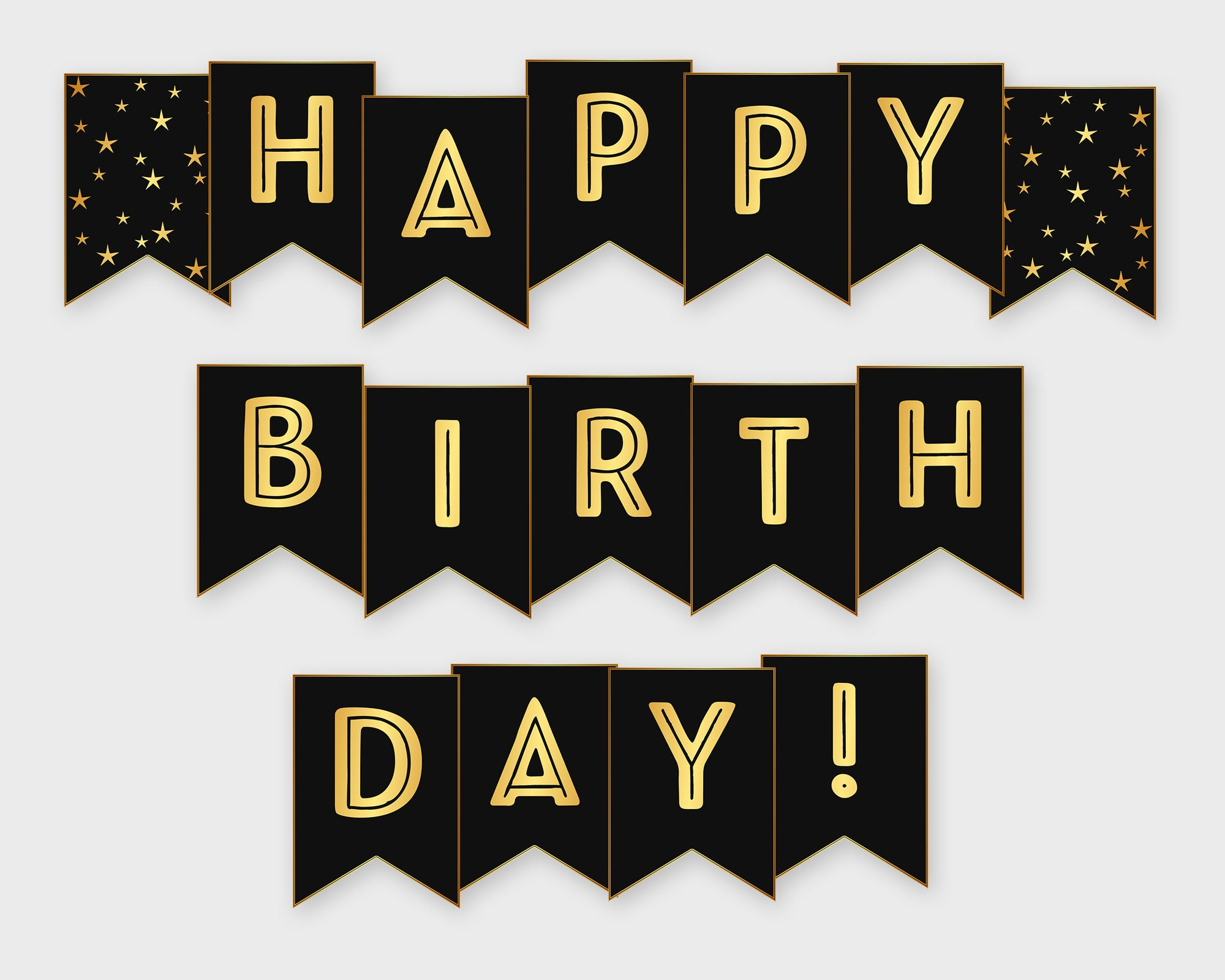 Happy Birthday Druckbares Banner, Schwarz &amp;amp; Gold Geburtstagsparty in Happy Birthday Printable Banner