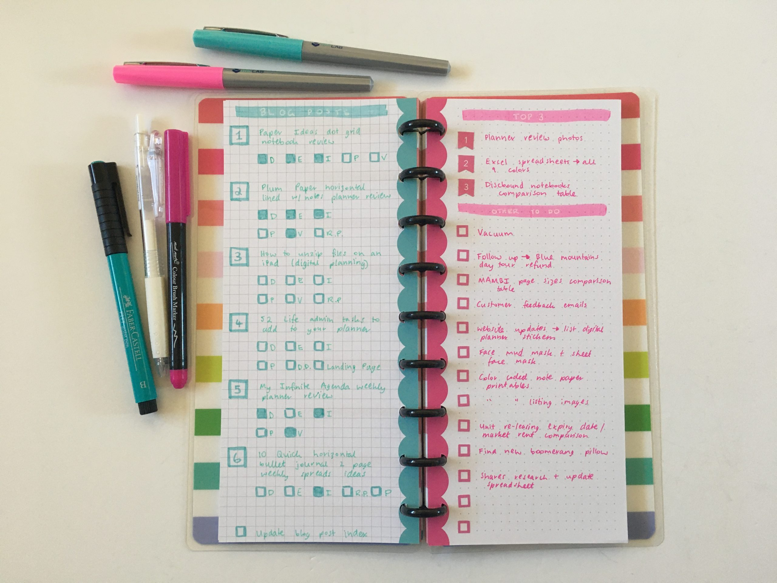 Happy Planner Classic Skinny Weekly Spread (Graph Versus Dot Grid in Bullet Printable Paper Half Sheret