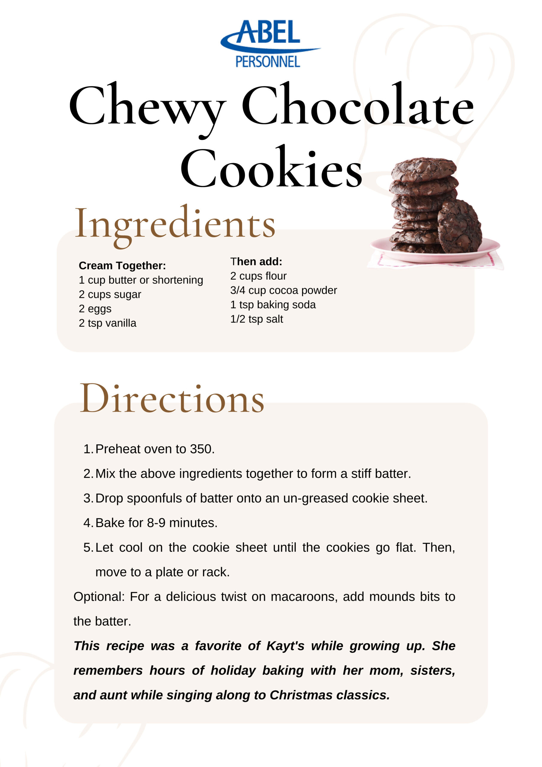 Holiday Cookie Recipe From Abel Personnel - Abel Personnel regarding Chocolate Chip Cookie Recipe Printable