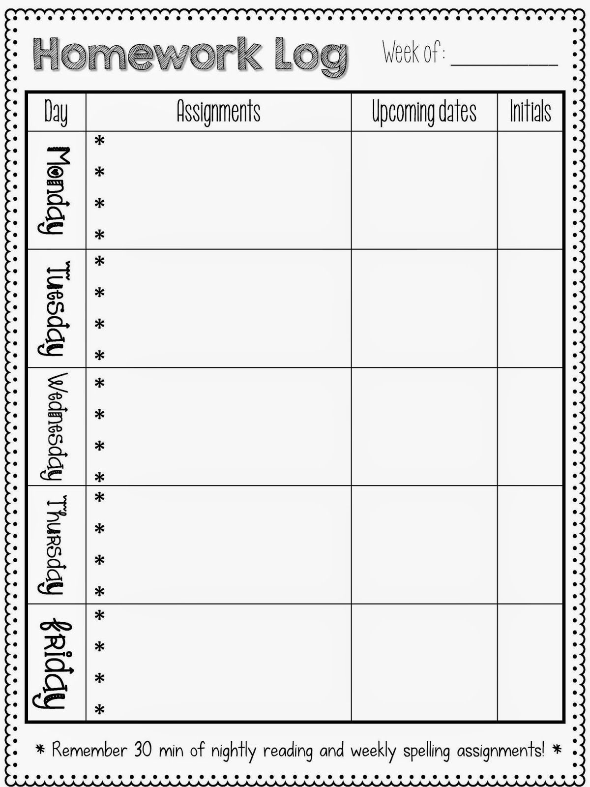 Homework Logs regarding Free Printable Homework Sheets