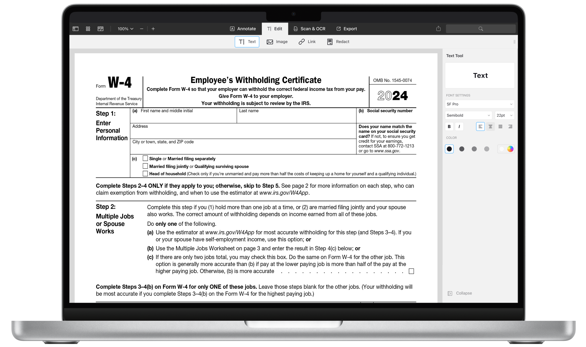 How To Fill Out Irs W4 Form 2024 Pdf | Pdf Expert intended for W 4 Form 2024 Printable