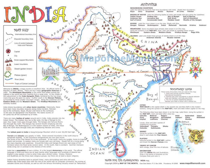 Printable Map of India With Bay Sea Ocea