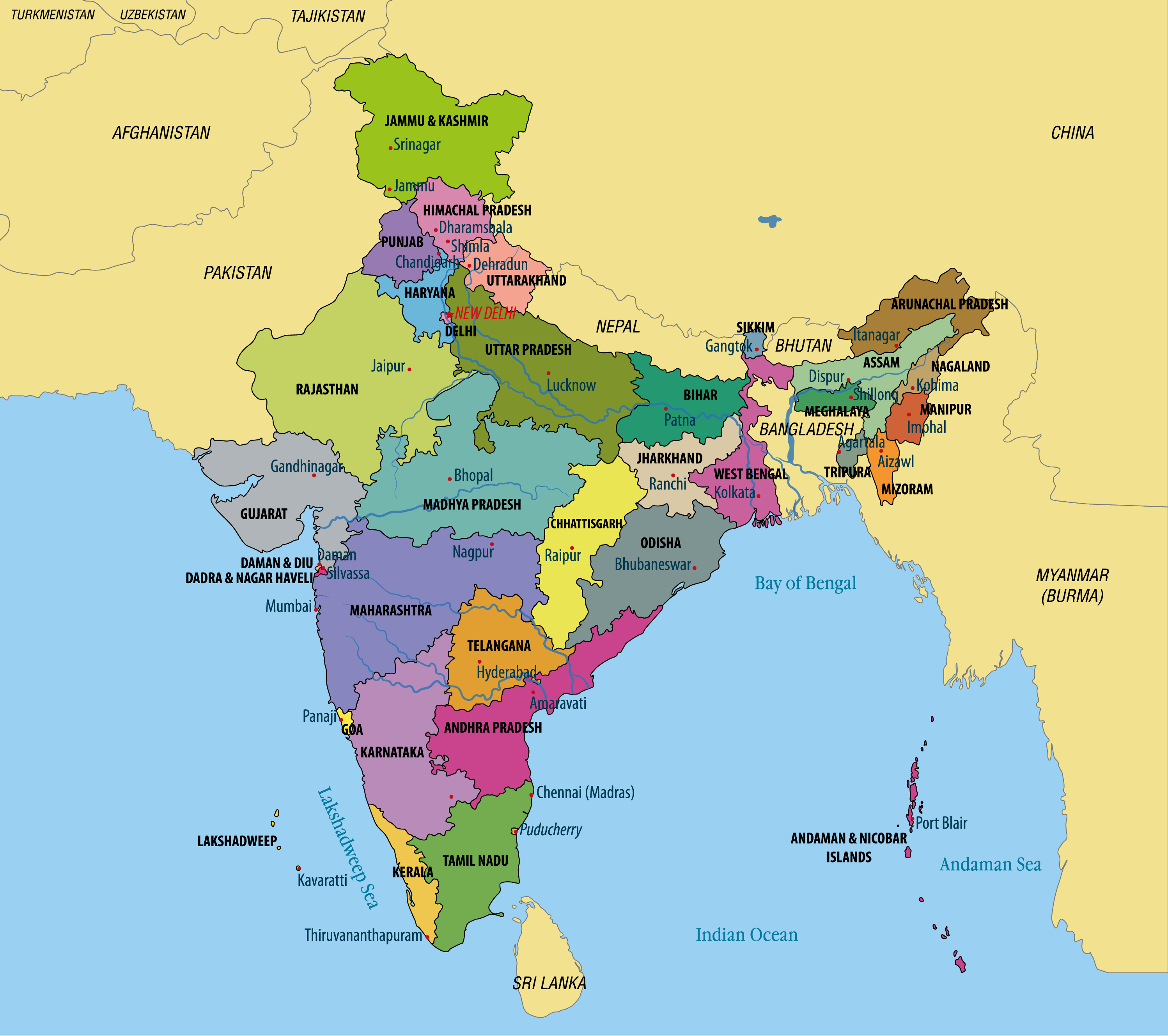 India Maps &amp;amp; Facts - World Atlas intended for Printable Map Of India With Bay Sea Ocea