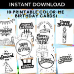 Instant Download Happy Birthday Cards, 10 Printable Birthday Cards Inside Birthday Card PrintableColor