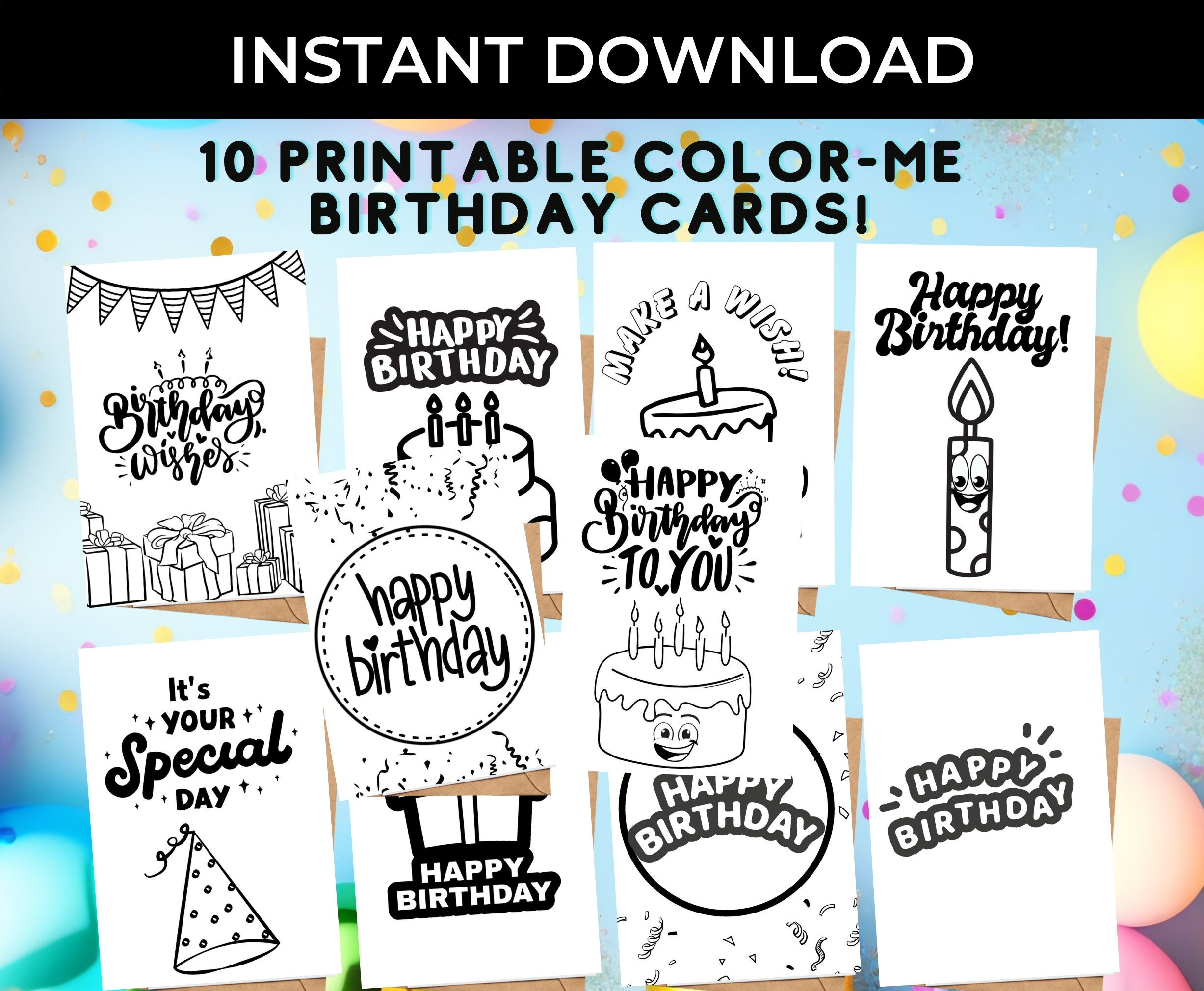 Instant Download Happy Birthday Cards, 10 Printable Birthday Cards inside Birthday Card PrintableColor