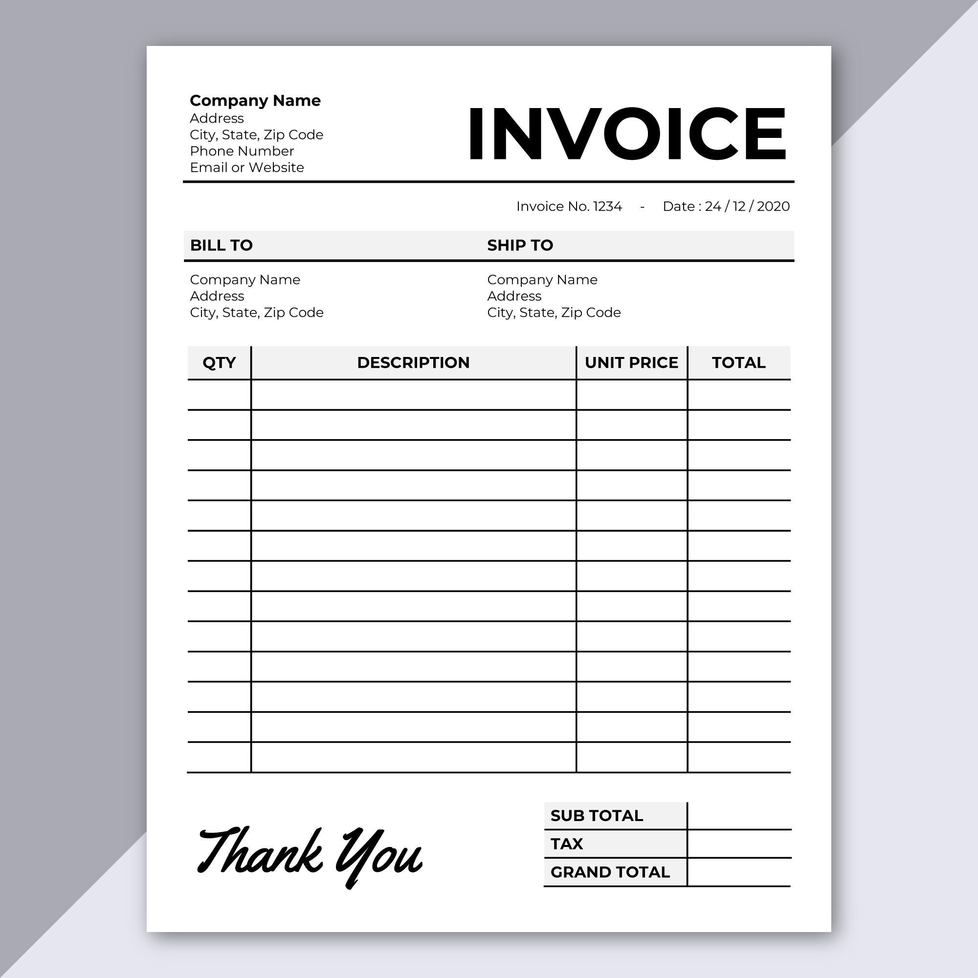 Invoice Template Printable Invoice Editable Invoice Receipt in Printable Invoices Free Template