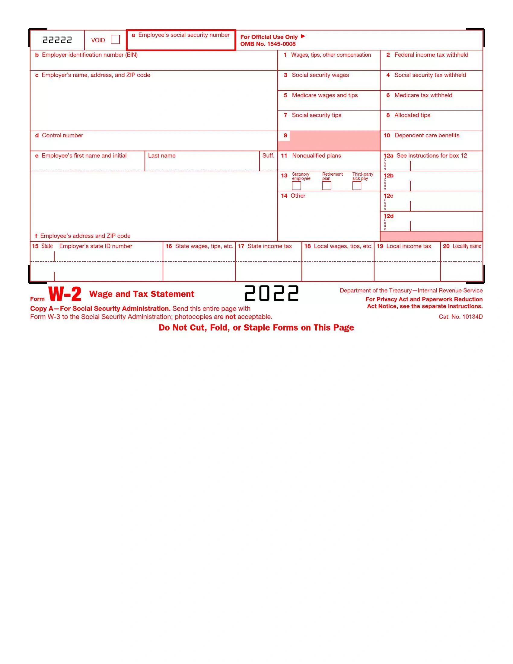 Irs Form W-2 ≡ Fill Out Printable Pdf Forms Online intended for W 2 Printable Form